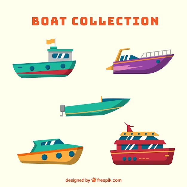 Vecteur gratuit ensemble de bateaux colorés