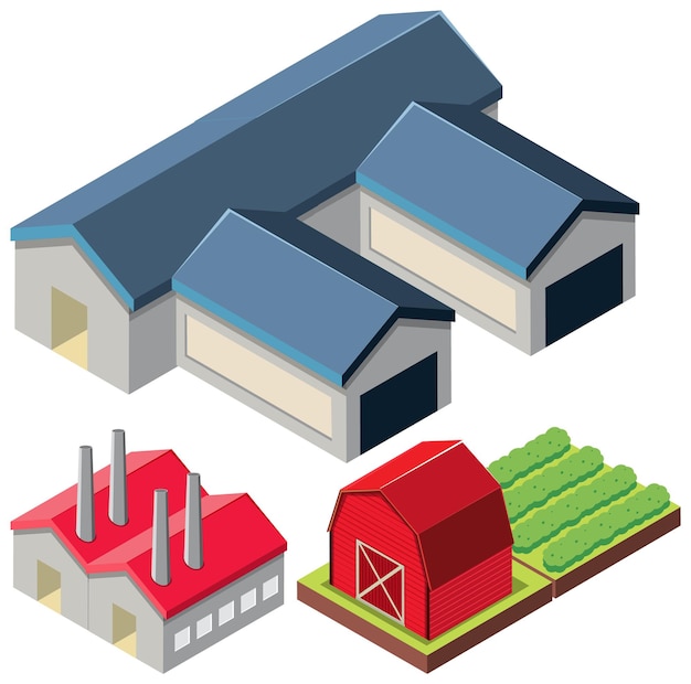 Ensemble De Bâtiments Et De Maisons Isométriques