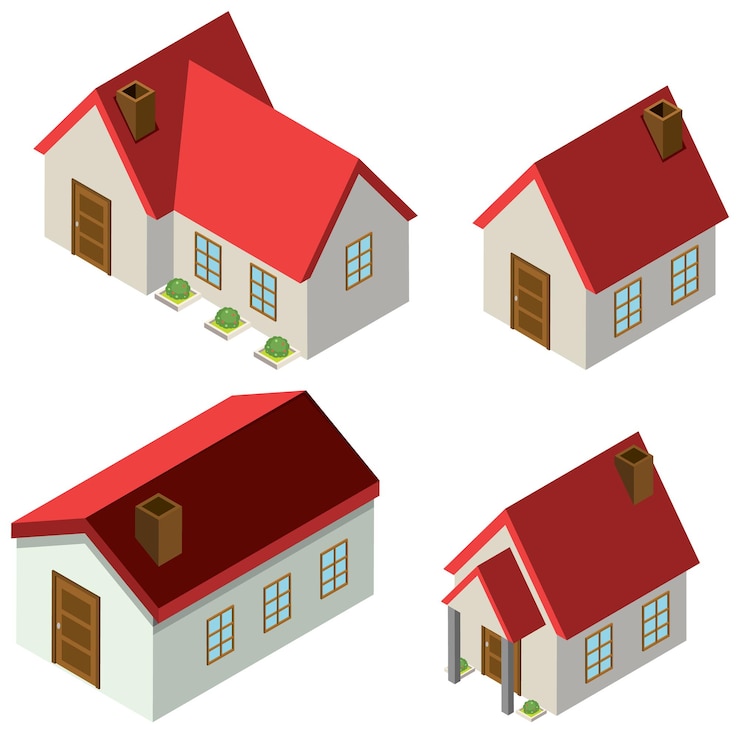 Vecteur gratuit ensemble de bâtiments et de maisons isométriques