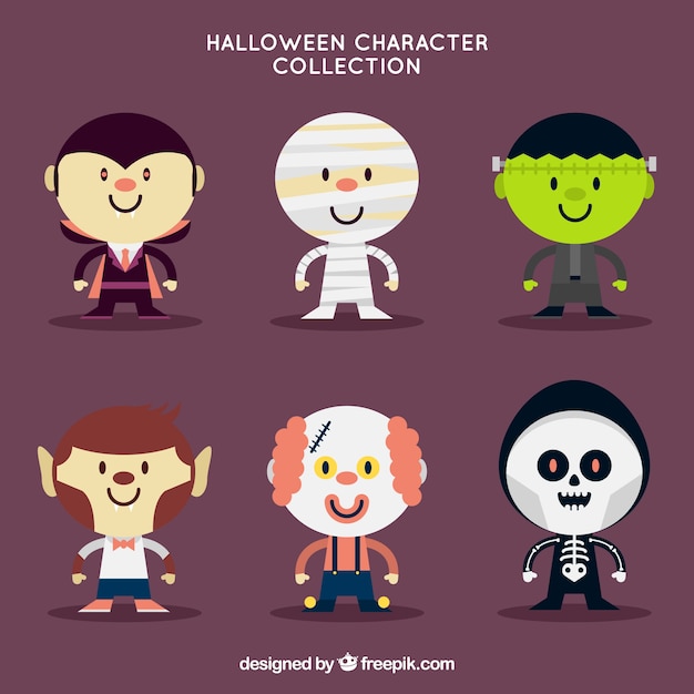 Vecteur gratuit ensemble de beaux personnages de halloween dans un design plat