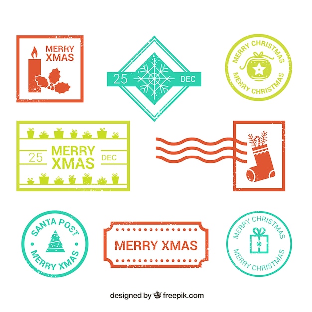 Vecteur gratuit ensemble de beaux timbres de noël