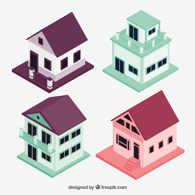 Vecteur gratuit ensemble de belles maisons de style isométrique