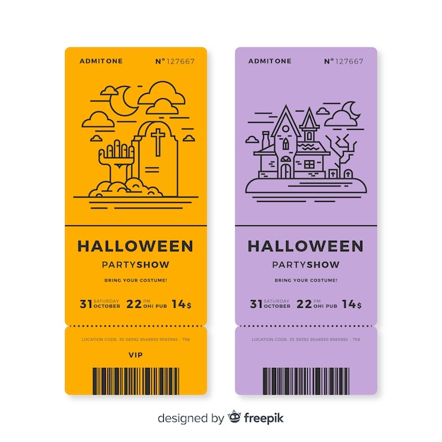 Ensemble De Billets De Fête D'halloween Avec Des Dessins De Contour