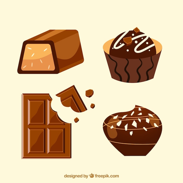 Vecteur gratuit ensemble de bonbons au chocolat avec différentes saveurs