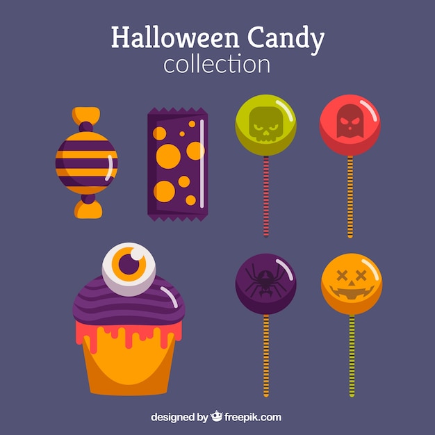 Vecteur gratuit ensemble de bonbons de halloween