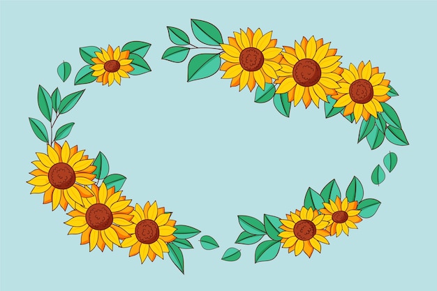 Vecteur gratuit ensemble de bordure de tournesol dessiné à la main