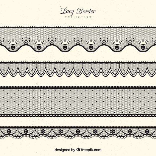 Vecteur gratuit ensemble de bordures de dentelle noire
