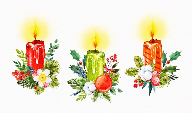 Ensemble De Bougies De Noël Aquarelle