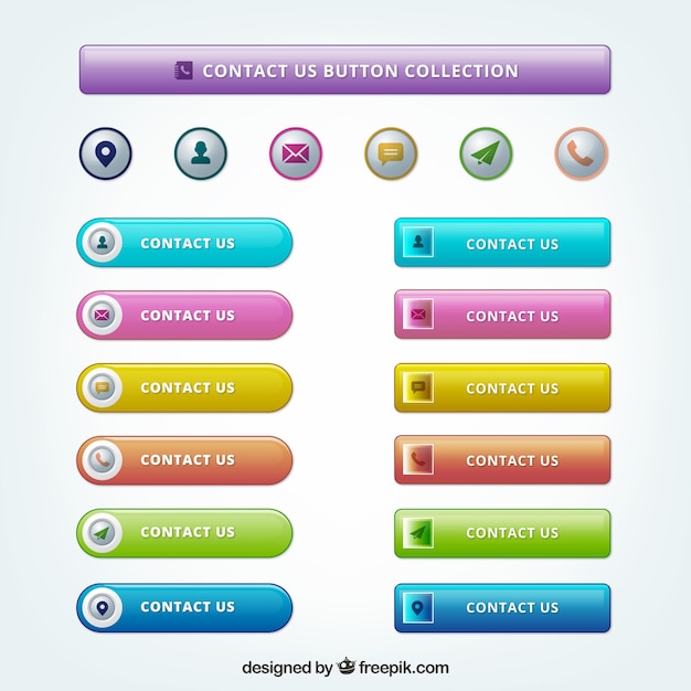 Vecteur gratuit ensemble de boutons de contact colorées modernes