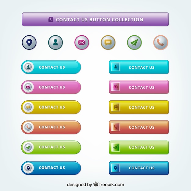 Ensemble de boutons de contact colorées modernes