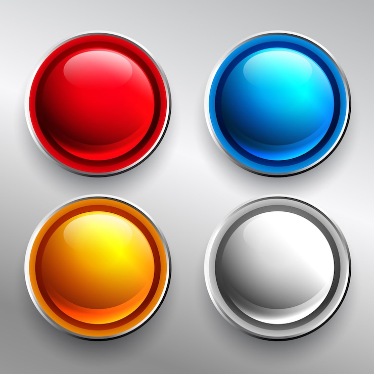 Vecteur gratuit ensemble de boutons de presse brillants de différentes couleurs