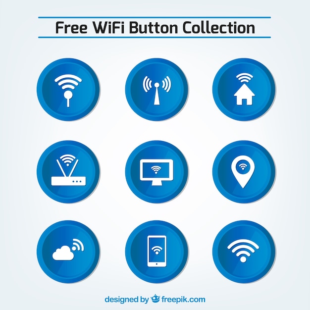 Vecteur gratuit ensemble de boutons wifi bleus