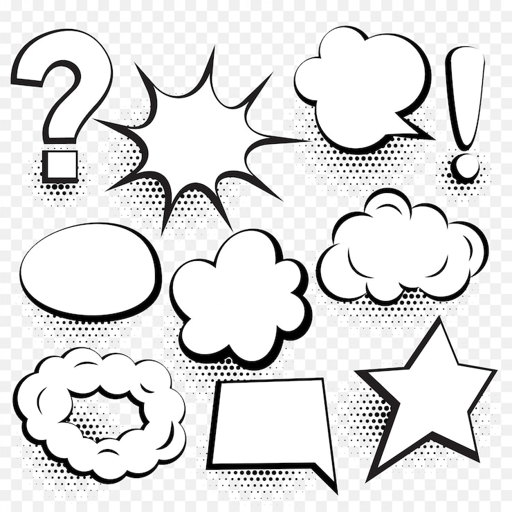 Vecteur gratuit ensemble de bulle de dialogue comique en style cartoon