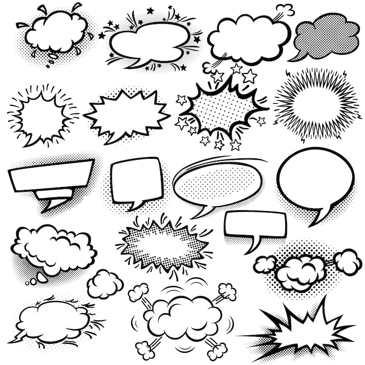 Vecteur gratuit ensemble de bulles de bande dessinée vides