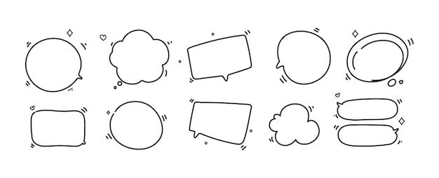 Vecteur gratuit ensemble de bulles de discours vierges doodle dessinés à la main