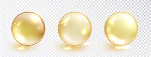 Ensemble de bulles d'huile d'or isolé sur transparent.