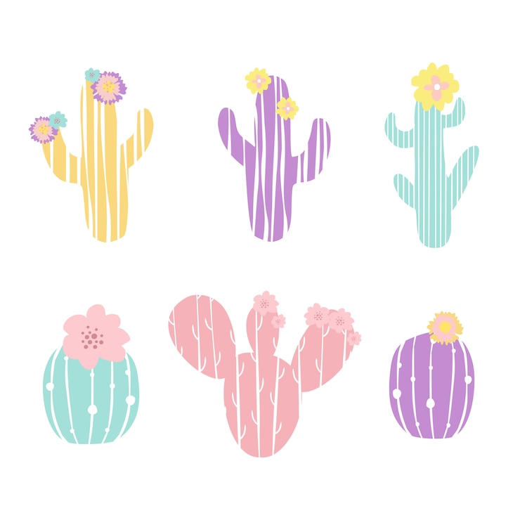 Vecteur gratuit ensemble de cactus aux couleurs pastel