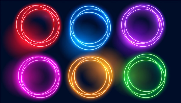 Vecteur gratuit ensemble de cadres lumineux cercle néon coloré