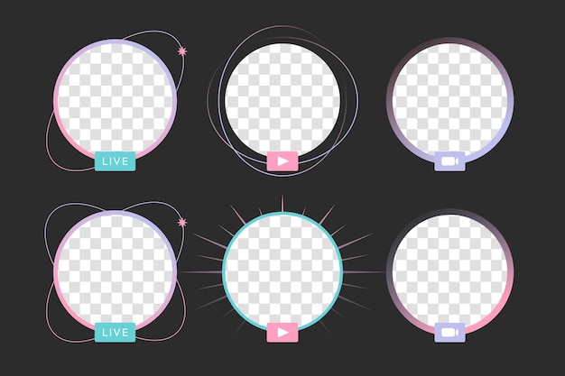 Vecteur gratuit ensemble de cadres utilisateur en direct instagram dégradé
