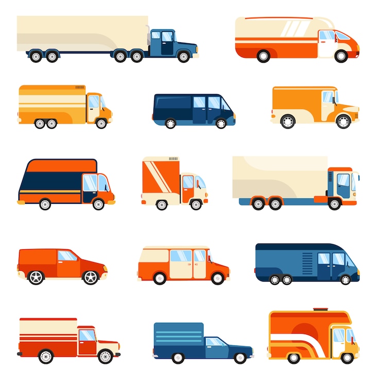 Vecteur gratuit ensemble de camions de livraison