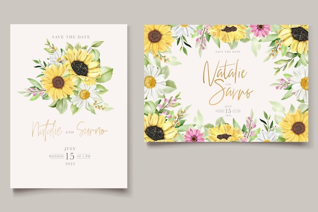 Ensemble De Cartes D'invitation Florales Aquarelle