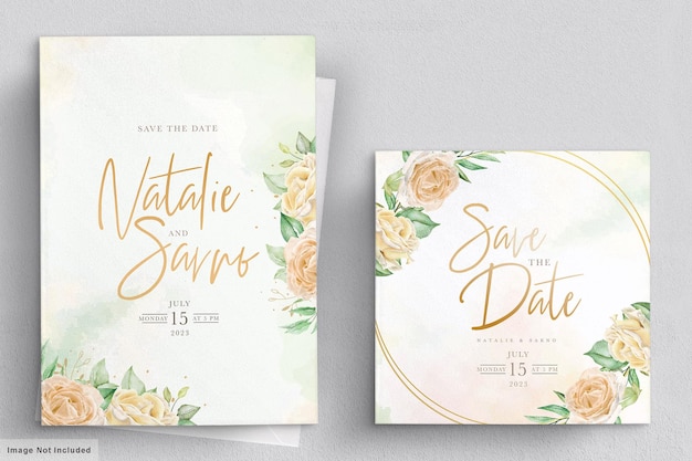 Ensemble De Cartes D'invitation De Mariage Aquarelle Roses Florales