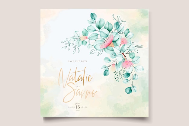 Ensemble De Cartes D'invitation De Mariage Belle Fleur D'eucalyptus Et Feuilles