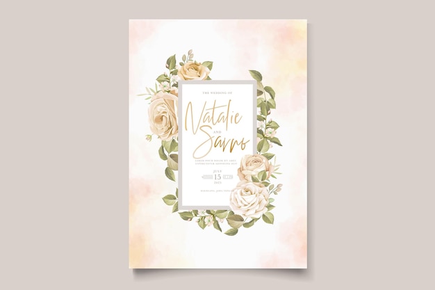 Ensemble de cartes d'invitation de mariage de belles fleurs et feuilles de roses