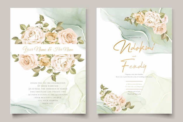Ensemble de cartes d'invitation de mariage de belles roses dessinées à la main