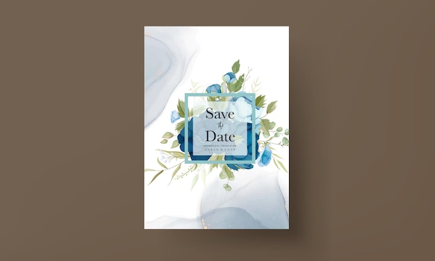 Ensemble De Cartes D'invitation De Mariage Floral Bleu