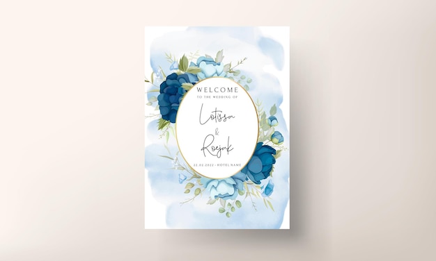 Vecteur gratuit ensemble de cartes d'invitation de mariage floral bleu