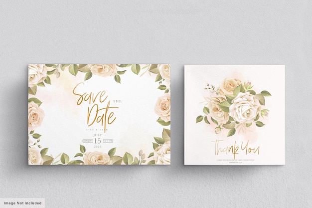 Ensemble de cartes d'invitation de mariage floral dessiné à la main
