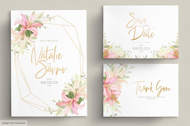 Vecteur gratuit ensemble de cartes d'invitation de mariage floral dessiné à la main