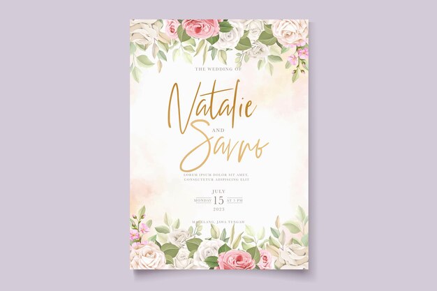 ensemble de cartes d'invitation de mariage floral dessiné à la main