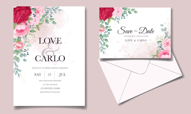 Ensemble De Cartes D'invitation De Mariage Floral Magnifique