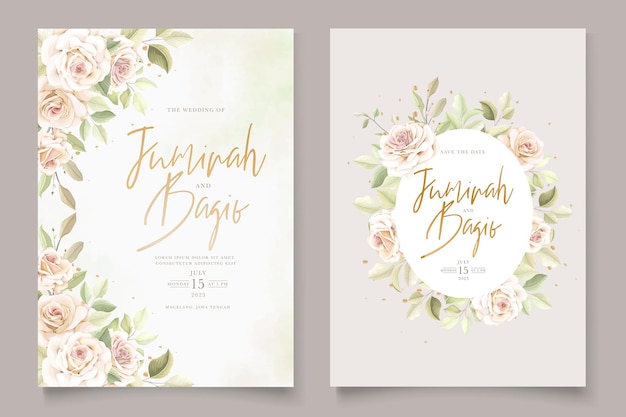 ensemble de cartes d'invitation de mariage roses florales dessinées à la main