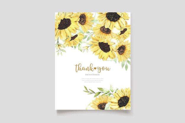 ensemble de cartes d'invitation de mariage tournesol aquarelle