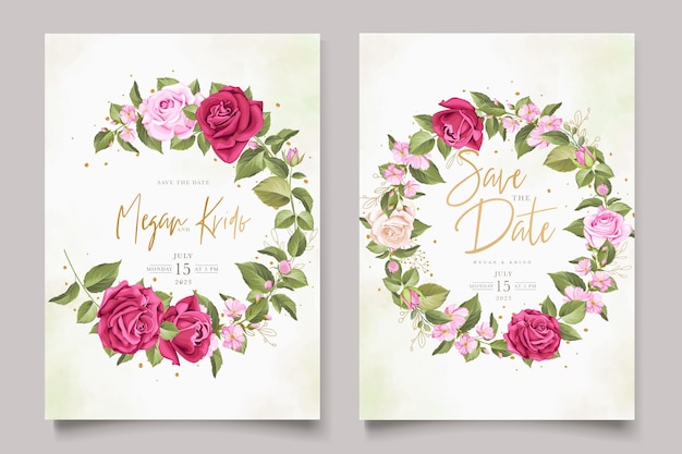 Ensemble de cartes d'invitation de roses florales élégantes dessinées à la main