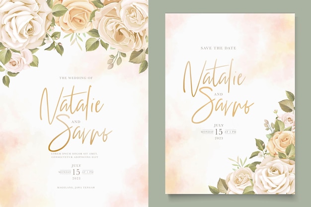 Ensemble De Cartes De Mariage Fleurs Roses Dessinées à La Main