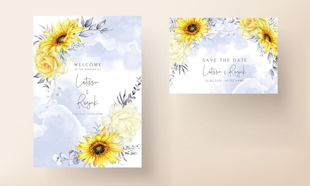 Vecteur gratuit ensemble de cartes de mariage floral aquarelle