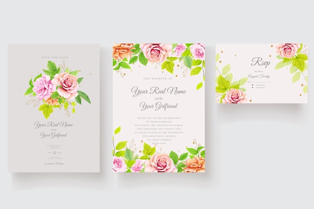 Ensemble De Cartes De Mariage Floral élégant Avec Des Couleurs Douces