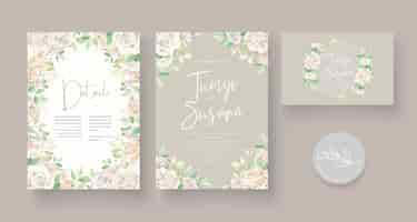 Vecteur gratuit ensemble de cartes de mariage floral vert tendre