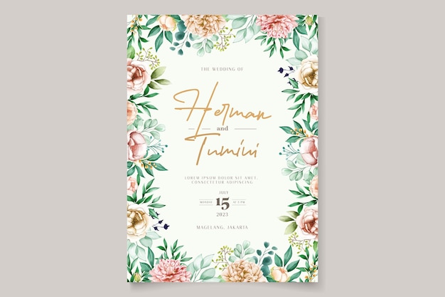 Vecteur gratuit ensemble de cartes de mariage florales dessinées à la main