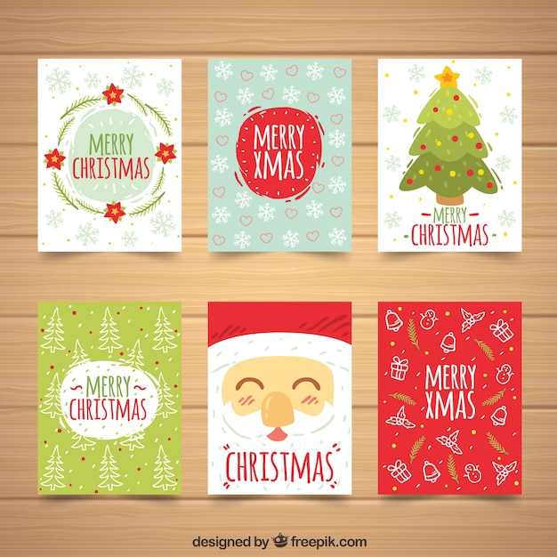 Vecteur gratuit ensemble de cartes de noël mignons