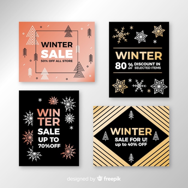 Ensemble De Cartes De Vente D'hiver Plat