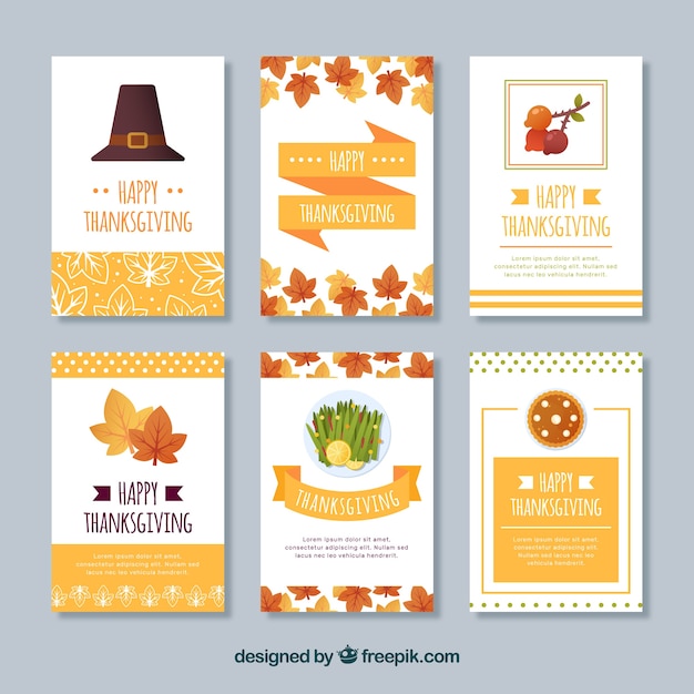 Vecteur gratuit ensemble de cartes vintage de thanksgiving