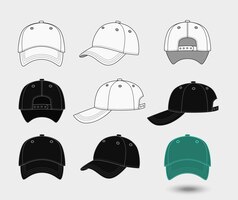 Vecteur gratuit ensemble de casquettes de baseball