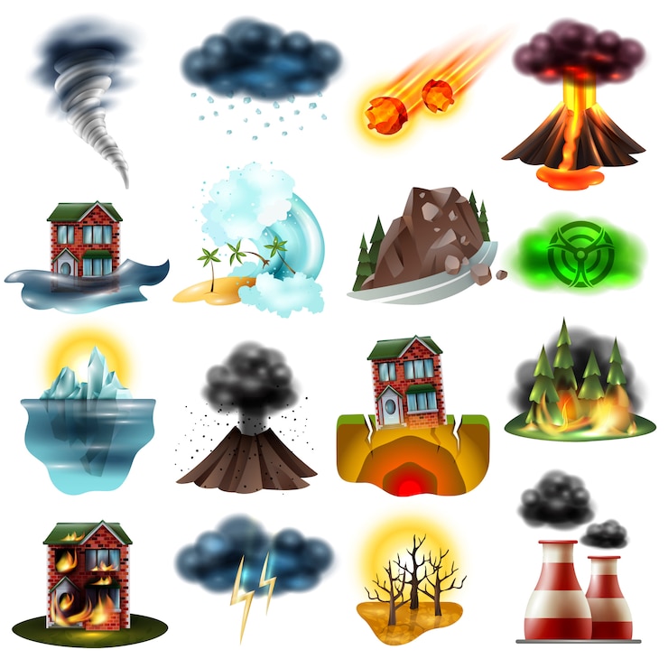 Vecteur gratuit ensemble de catastrophes naturelles