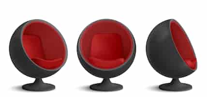 Vecteur gratuit ensemble de chaise boule noir et rouge
