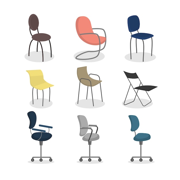 Vecteur gratuit ensemble de chaises de bureau mobilier coloré moderne pour les entreprises